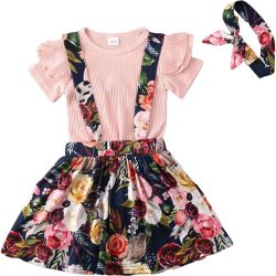 Floral Dungaree Dress with Ruffle shirt